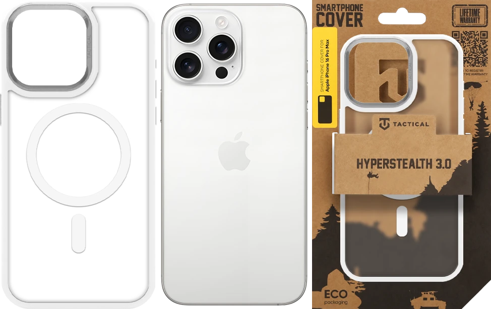 Dėklas Tactical MagForce Hyperstealth 3.0 Cover for Apple iPhone 16 Pro Max Snow Baltas
