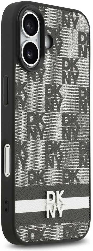 DKNY PU Leather Checkered Pattern and Stripe dėklas skirtas Apple iPhone 17 juodos spalvos