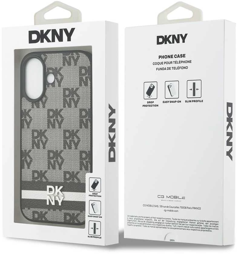 DKNY PU Leather Checkered Pattern and Stripe dėklas skirtas Apple iPhone 17 juodos spalvos