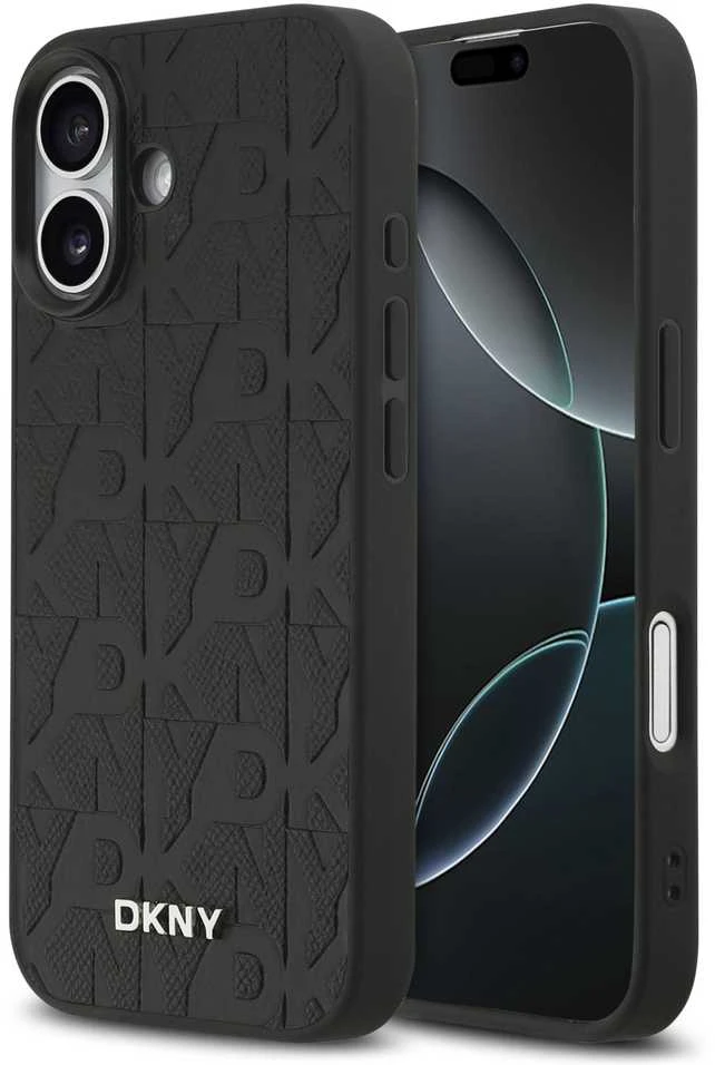 DKNY PU Leather Grid Pattern Magsafe dėklas skirtas Apple iPhone 17 juodos spalvos