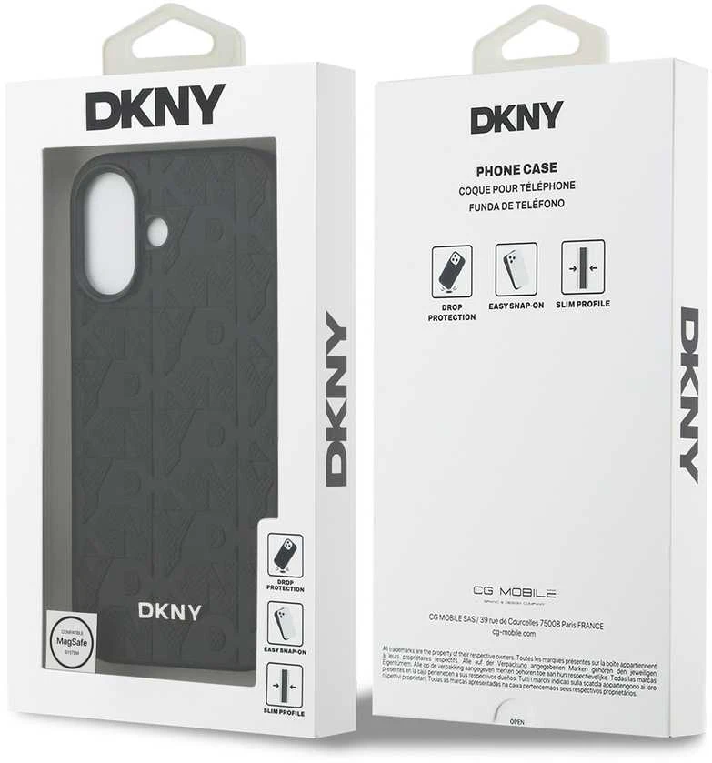 DKNY PU Leather Grid Pattern Magsafe dėklas skirtas Apple iPhone 17 juodos spalvos