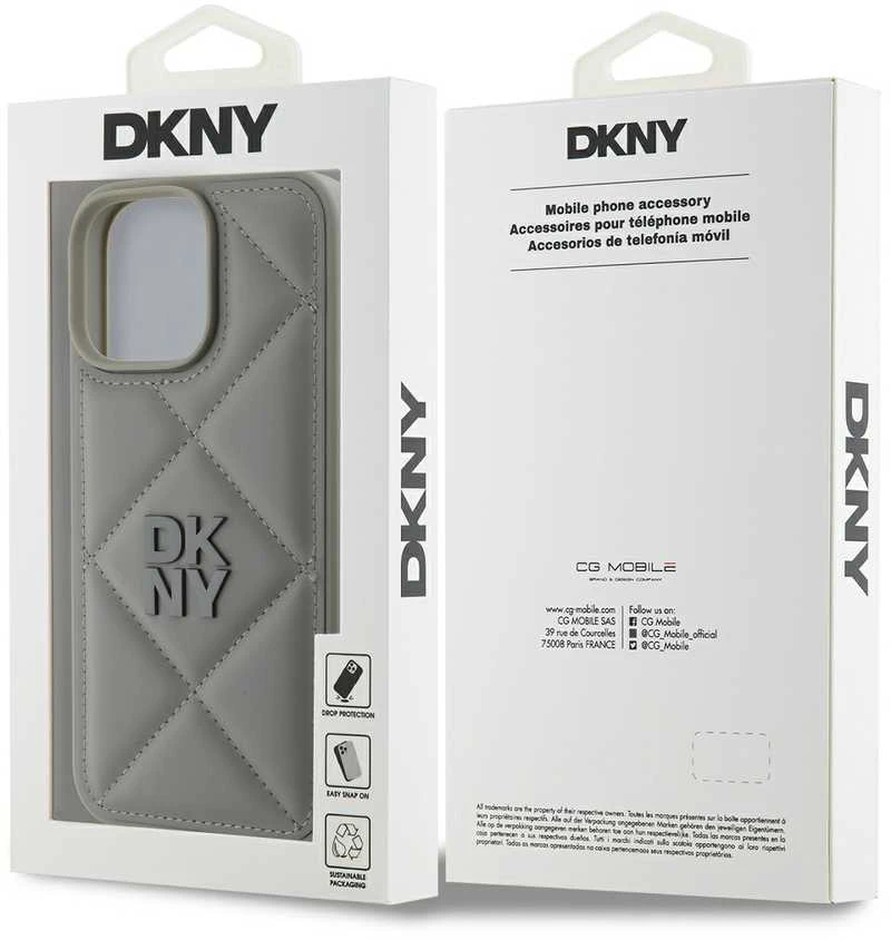 DKNY PU Leather Quilted Stack Logo Apple iPhone 16 Pro Max dėklas telefonui pilkos spalvos