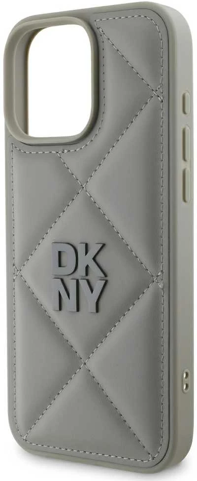 DKNY PU Leather Quilted Stack Logo Apple iPhone 16 Pro Max dėklas telefonui pilkos spalvos