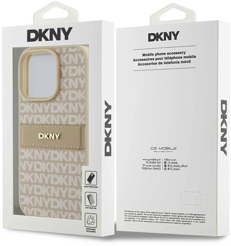 DKNY PU Leather Repeat Pattern Tonal Stripe Apple iPhone 16 Pro Max dėklas telefonui rožinės spalvos
