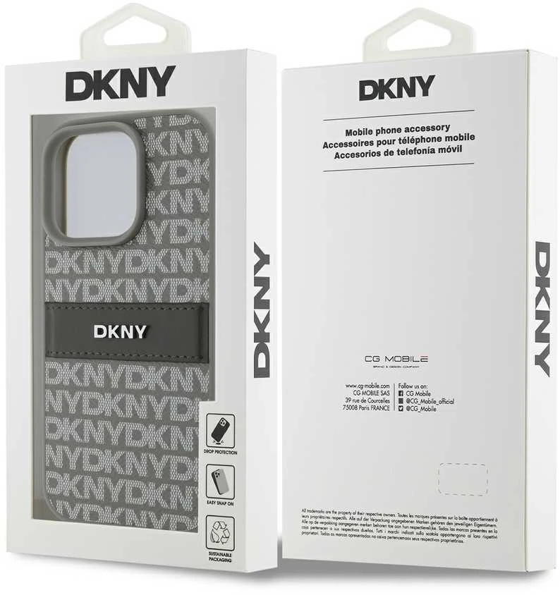 DKNY PU Leather Repeat Pattern Tonal Stripe Apple iPhone 16 Pro Max dėklas telefonui smėlio spalvos