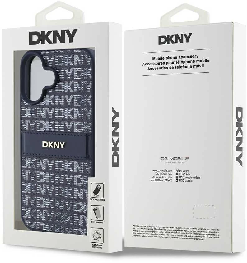 DKNY PU Leather Repeat Pattern Tonal Stripe Apple iPhone 16 dėklas telefonui mėlynos spalvos