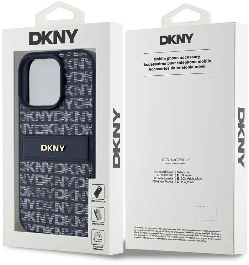 DKNY PU Leather Repeat Pattern Tonal Stripe Apple iPhone 16 Pro dėklas telefonui mėlynos spalvos