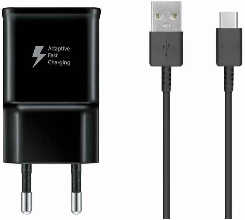 Galaxy EP-TA200EBE + EP-DG970BBE Samsung 15W kelioninis įkroviklis + USB-C duomenų kabelis, juodas (OOB Bulk)