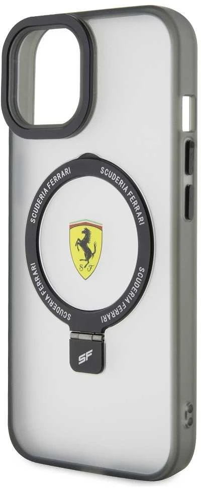 Ferrari FEHMP15SUSCAK Apple iPhone 15 / 14 /13 6.1″ juodos spalvos kietas dėklas Ring Stand 2023 Collection MagSa