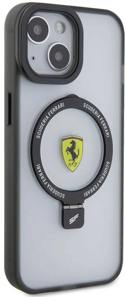 Ferrari FEHMP15SUSCAK Apple iPhone 15 / 14 /13 6.1″ juodos spalvos kietas dėklas Ring Stand 2023 Collection MagSa