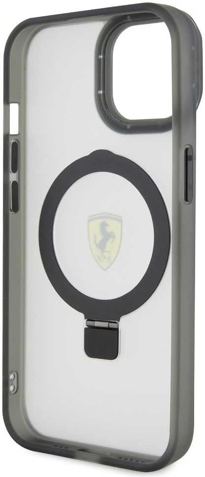 Ferrari FEHMP15SUSCAK Apple iPhone 15 / 14 /13 6.1″ juodos spalvos kietas dėklas Ring Stand 2023 Collection MagSa