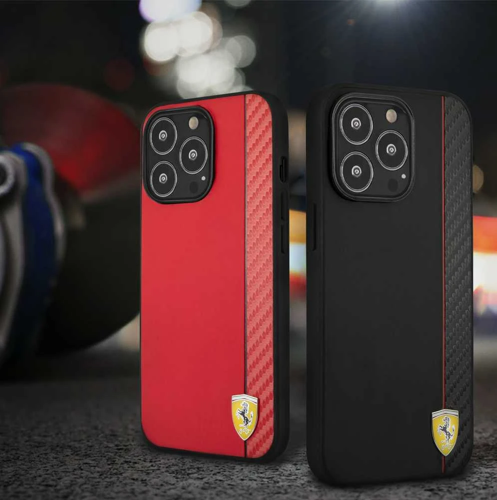 „Ferrari FESAXHCP13XBK iPhone 13 Pro Max“ 6,7 colio juodas kietas dėklas „On Track Carbon Stripe“
