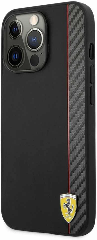 „Ferrari FESAXHCP13XBK iPhone 13 Pro Max“ 6,7 colio juodas kietas dėklas „On Track Carbon Stripe“