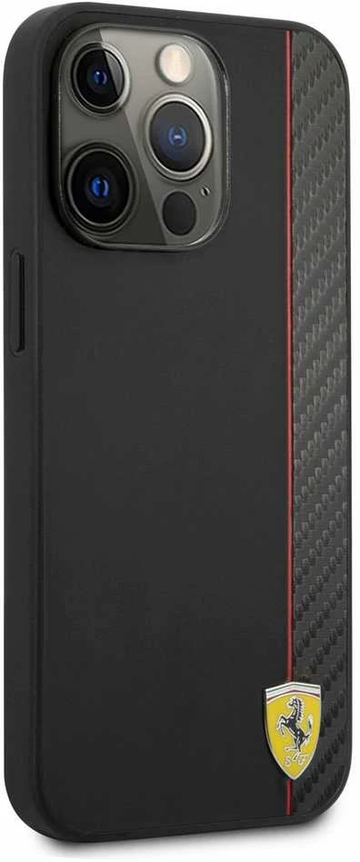 „Ferrari FESAXHCP13XBK iPhone 13 Pro Max“ 6,7 colio juodas kietas dėklas „On Track Carbon Stripe“