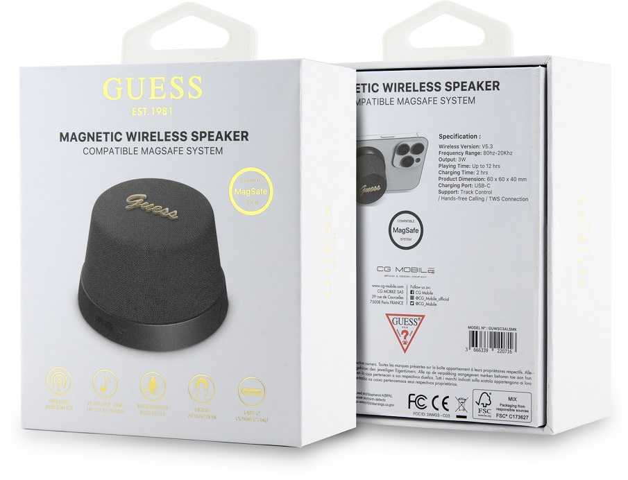 Guess Magnetic Script Metal Logo - Bluetooth garsiakalbis V5.3 juodas