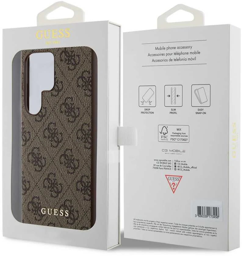 Samsung Galaxy S24 Ultra Guess dėklas 4G Metal Gold Logo (GUHCS24LG4GFBR) rudos spalvos
