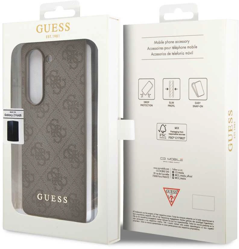 Guess GUHCZFD5GF4GBR F946 Z Fold5 rudos spalvos kietas dėklas 4G Charms Collection