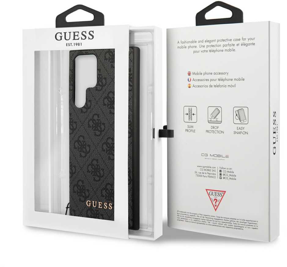 Guess GUHCS24LGF4GGR S24 Ultra S928 juodos spalvos kietas dėklas 4G Charms Collection