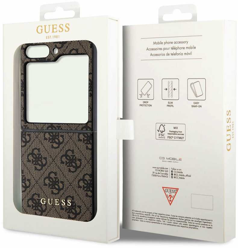 Samsung Galaxy Z Flip 5 Guess Dėklas 4G Charms Collection (GUHCZF5GF4GBR) rudos spalvos