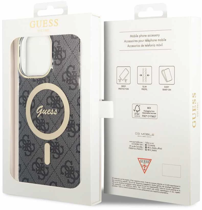 Guess GUHMP14XH4STK Apple iPhone 14 Pro Max 6.7″ juodos spalvos kietas dėklas 4G MagSafe