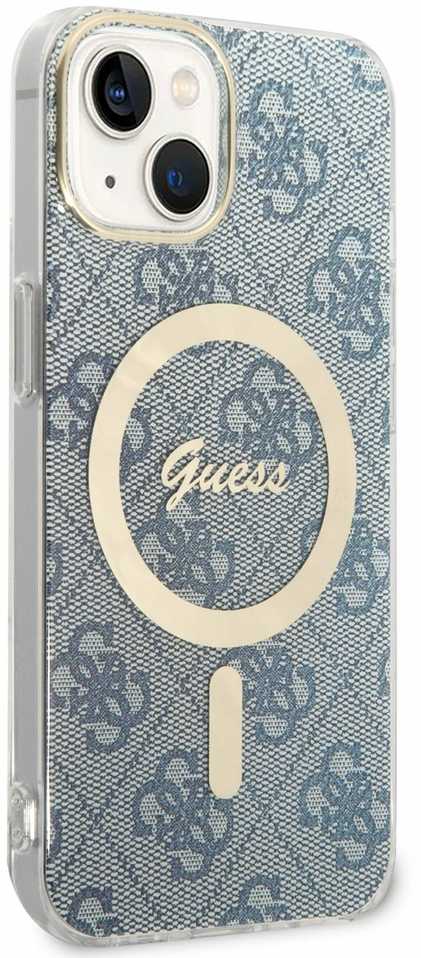 Apple iPhone 14 Guess dėklas 4G Print MagSafe + Belaidis Įkroviklis (GUBPP14XHJEACSA) mėlynos spalvos