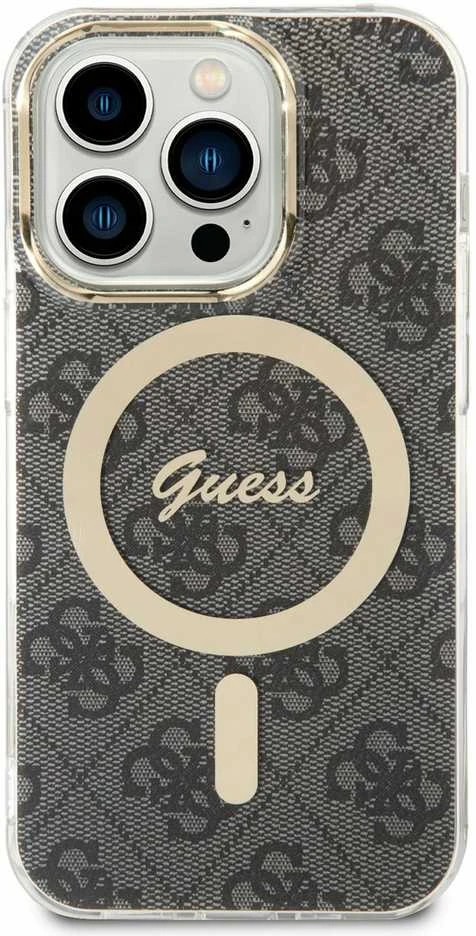 Guess Rinkinys GUBPP14LH4EACSK Dėklas+ Įkroviklis iPhone 14 Pro 6,1″ juodos spalvos kietas dėklas 4G Print MagSafe