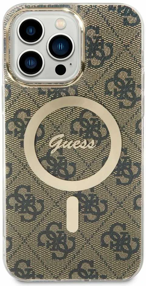 Guess Rinkinys GUBPP14XH4EACSW Dėklas+ Įkroviklis Apple iPhone 14 Pro Max 6,7″ rudos spalvos kietas dėklas 4G Print Ma