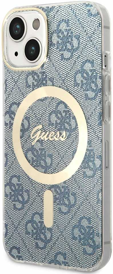 Apple iPhone 14 Guess dėklas 4G Print MagSafe + Belaidis Įkroviklis (GUBPP14XHJEACSA) mėlynos spalvos