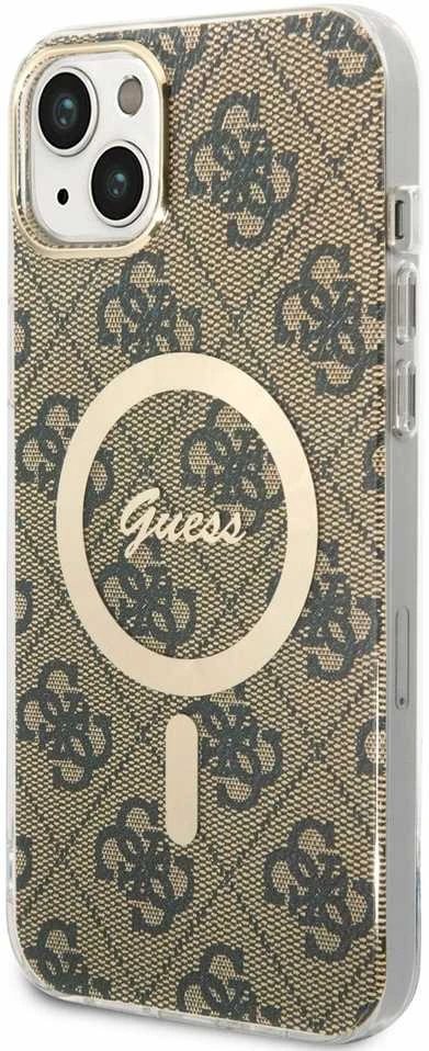 Guess set telefono dėklas + pakrovėjas iPhone 14 Plus 6,7 GUBPP14MH4EACSW ruda hard telefono dėklas 4G Print MagSafe
