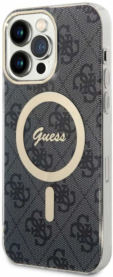 Guess Rinkinys GUBPP14XH4EACSK Dėklas+ Įkroviklis Apple iPhone 14 Pro Max 6,7″ juodos spalvos kietas dėklas 4G Print Mag
