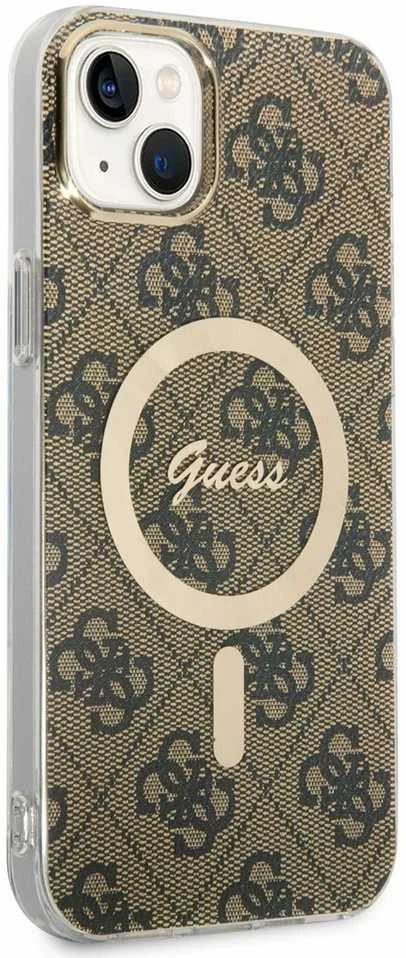Guess set telefono dėklas + pakrovėjas iPhone 14 Plus 6,7 GUBPP14MH4EACSW ruda hard telefono dėklas 4G Print MagSafe