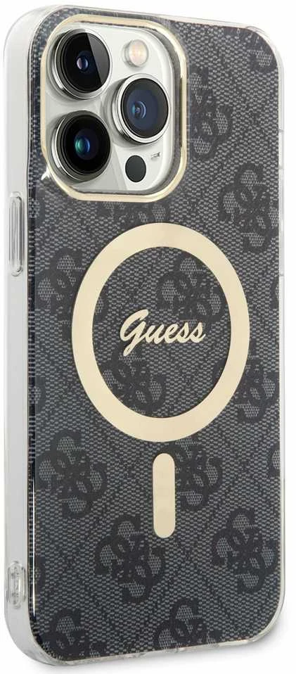 Guess Rinkinys GUBPP14XH4EACSK Dėklas+ Įkroviklis Apple iPhone 14 Pro Max 6,7″ juodos spalvos kietas dėklas 4G Print Mag