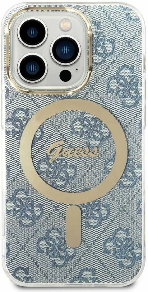 Guess Rinkinys GUBPP14LH4EACSB Dėklas+ Įkroviklis iPhone 14 Pro 6,1″ mėlynas kietas dėklas 4G Print MagSa