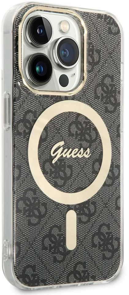 Guess Rinkinys GUBPP14LH4EACSK Dėklas+ Įkroviklis iPhone 14 Pro 6,1″ juodos spalvos kietas dėklas 4G Print MagSafe