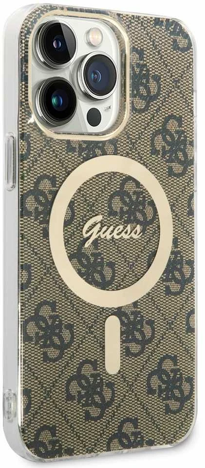 Guess Rinkinys GUBPP14XH4EACSW Dėklas+ Įkroviklis Apple iPhone 14 Pro Max 6,7″ rudos spalvos kietas dėklas 4G Print Ma