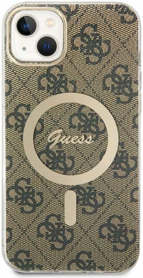 Guess set telefono dėklas + pakrovėjas iPhone 14 Plus 6,7 GUBPP14MH4EACSW ruda hard telefono dėklas 4G Print MagSafe