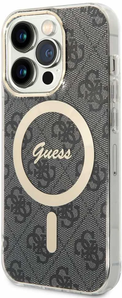 Guess Rinkinys GUBPP14LH4EACSK Dėklas+ Įkroviklis iPhone 14 Pro 6,1″ juodos spalvos kietas dėklas 4G Print MagSafe