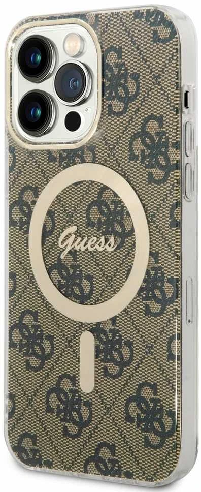 Guess Rinkinys GUBPP14XH4EACSW Dėklas+ Įkroviklis Apple iPhone 14 Pro Max 6,7″ rudos spalvos kietas dėklas 4G Print Ma