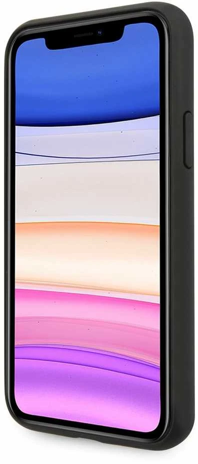 Guess GUHCN61G4GLGR 4G Stripe kieto galinio dangtelio dėklas, skirtas Apple iPhone 11, juodas
