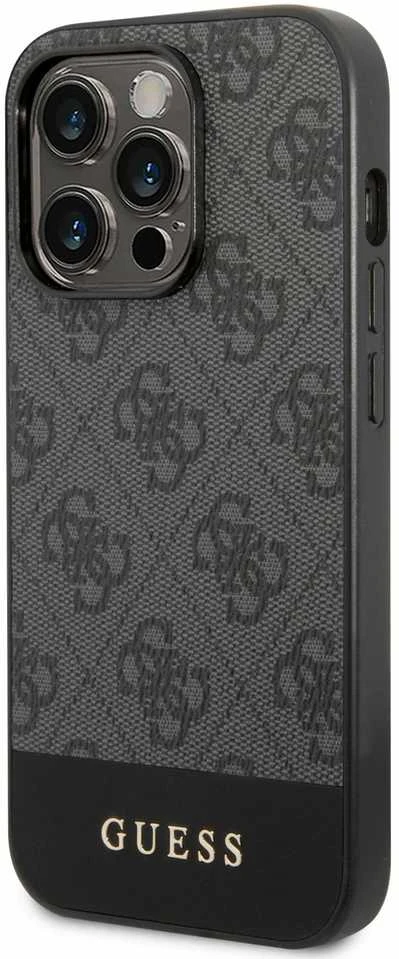 Guess GUHCP14XG4GLGR Apple iPhone 14 Pro Max 6,7″ pilkas kietas dėklas 4G Stripe Collection