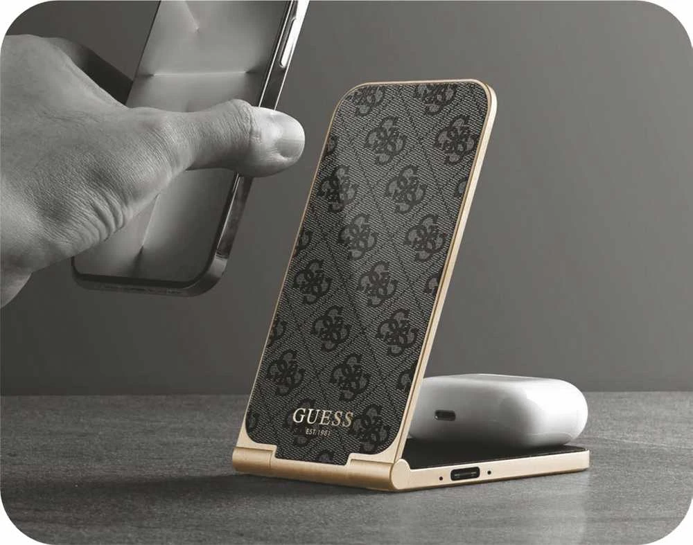 „Guess“ sulankstomas krepšys indukcinei viryklei 2in1 GUDCFAL4PEGK 15W juodos spalvos 4G raštas „MagSafe“