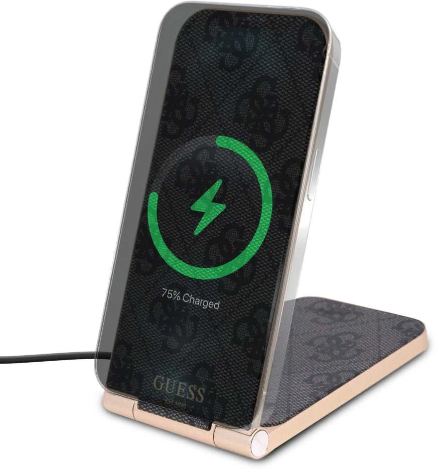 „Guess“ sulankstomas krepšys indukcinei viryklei 2in1 GUDCFAL4PEGK 15W juodos spalvos 4G raštas „MagSafe“