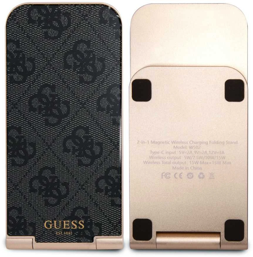„Guess“ sulankstomas krepšys indukcinei viryklei 2in1 GUDCFAL4PEGK 15W juodos spalvos 4G raštas „MagSafe“