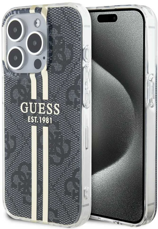 Dėklas GUESS GUHCP15XH4SGK IPHONE 15 PRO MAX 6.7 "Juodas/Juodas HARDCASE IML 4G GOLD STRIPE