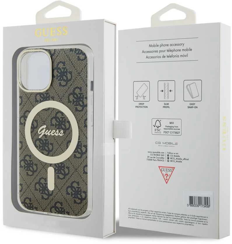 Guess GUHMP15SH4STW Apple iPhone 15 / 14 / 13 6.1″ rudos spalvos kietas dėklas IML 4G MagSafe