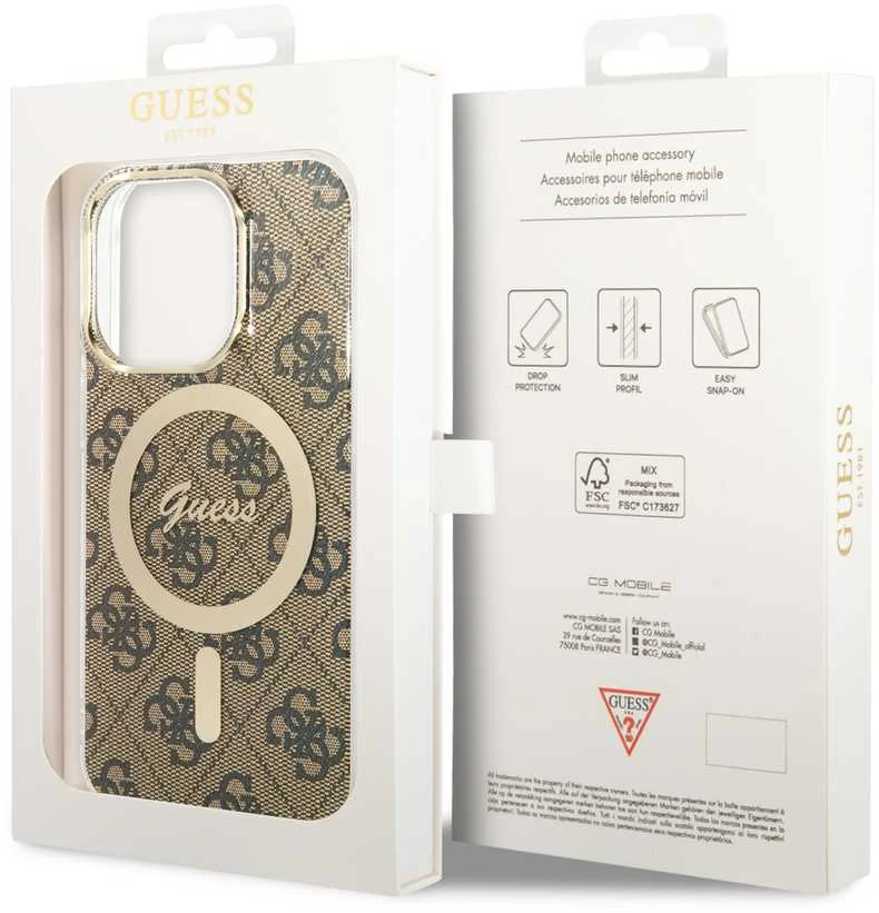 Guess GUHMP15LH4STW Apple iPhone 15 Pro 6.1″ rudos spalvos kietas dėklas IML 4G MagSafe