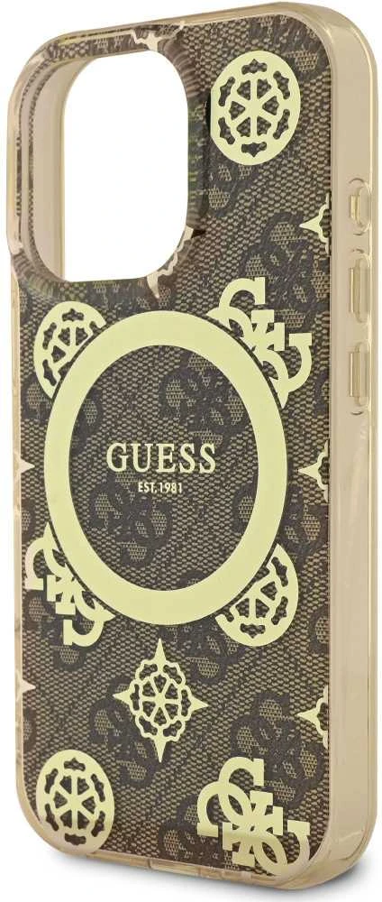 Guess IML Peony On 4G Background MagSafe Case Apple iPhone 16 Pro – dėklas telefonui rudos spalvos