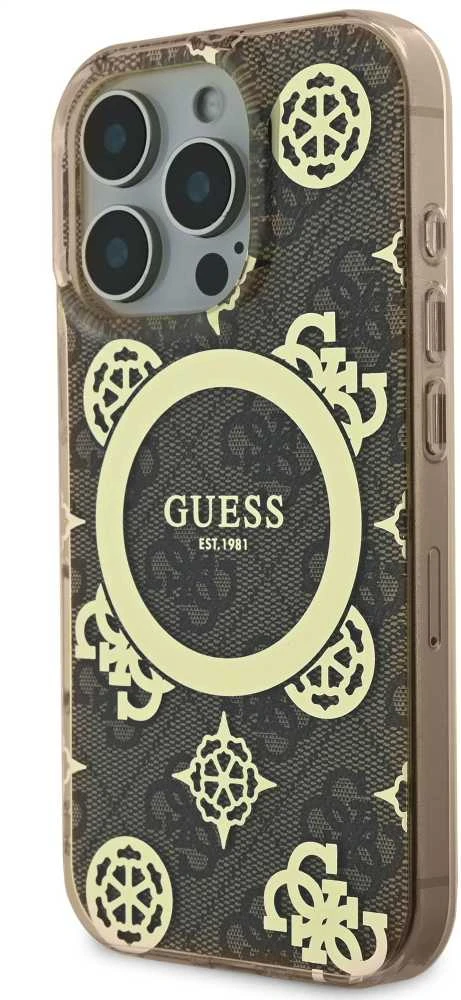 Guess IML Peony On 4G Background MagSafe Case Apple iPhone 16 Pro – dėklas telefonui rudos spalvos