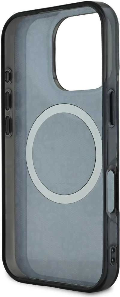 Guess GUHMP16XH4PYEEK Apple iPhone 16 Pro Max 6.9″ juodos spalvos kietas dėklas IML Peony On 4G Background MagSa