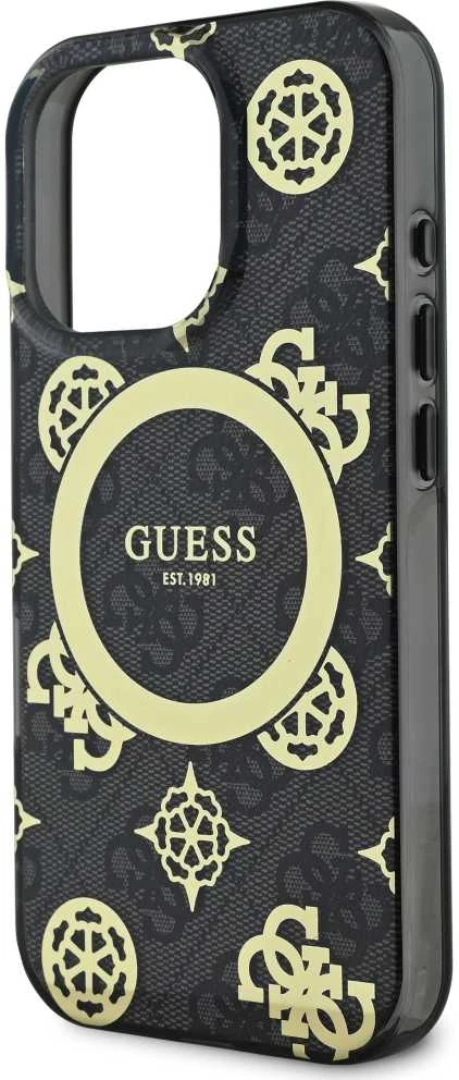 Guess GUHMP16LH4PYEEK Apple iPhone 16 Pro 6.3″ juodos spalvos kietas dėklas IML Peony On 4G Background MagSafe